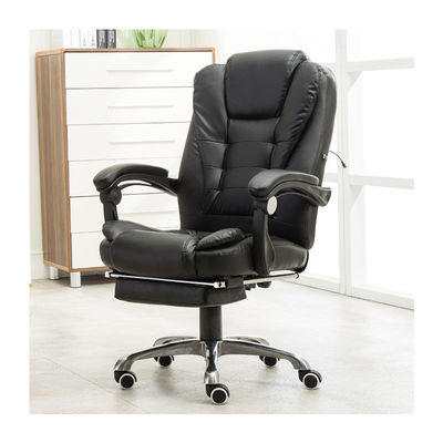Chaise de bureau en cuir noir à dos haut réglable en hauteur avec repose-pieds et dos large