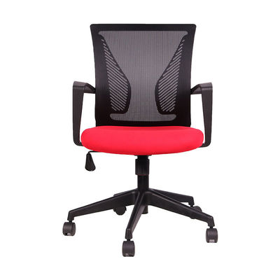 Meubles de bureau Chaise pivotante simple et confortable en maille noire avec coussin rouge