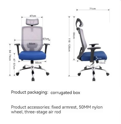 2024 Chaise haute arrière bureau Coussin bleu et fonctionnalité pivotante pour un siège confortable