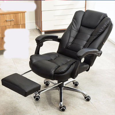 Chaise de bureau en cuir noir à dos haut réglable en hauteur avec repose-pieds et dos large