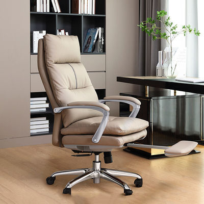 Chaise de bureau en cuir authentique confortable avec repose-pieds et hauteur réglable