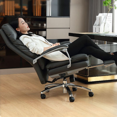 Chaise de bureau en cuir authentique confortable avec repose-pieds et hauteur réglable