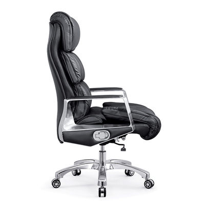 Chef fournitures de bureau chaise de bureau noire haute arrière en cuir authentique et OEM pour la société