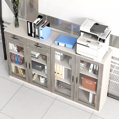 Armoire de rangement à verrouillage en verre à cadre en bois pour imprimante de bureau et rangement de dossiers