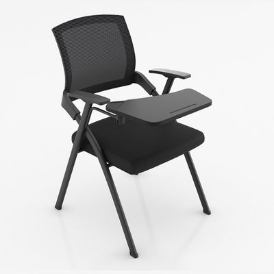 Chaise d'entraînement pliable rembourrée pour bureau avec bloc-notes en maille et bras de tablette