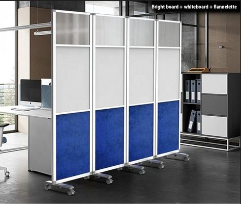 Diviseur de salle de bureau portable moderne sur roues avec mur de séparation à écran pliable