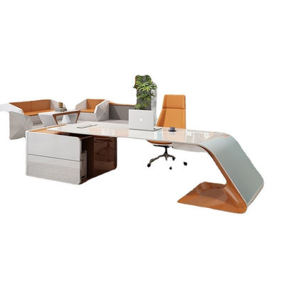 Meubles de bureau design de luxe Bureau exécutif brillant en forme de L et armoire de grande taille