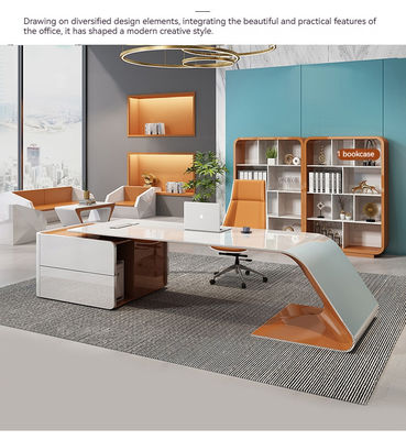 Meubles de bureau design de luxe Bureau exécutif brillant en forme de L et armoire de grande taille