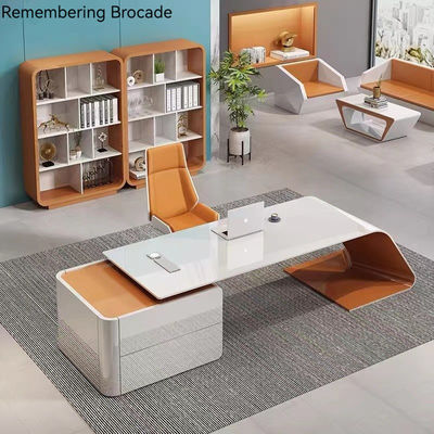Meubles de bureau design de luxe Bureau exécutif brillant en forme de L et armoire de grande taille