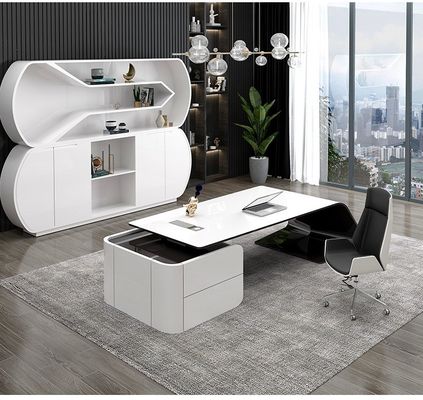Présidente exécutive Directeur Bureau en forme de L MDF cuisson vernis Bureau Table d'ordinateur