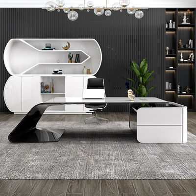 Présidente exécutive Directeur Bureau en forme de L MDF cuisson vernis Bureau Table d'ordinateur