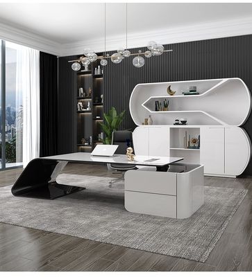 Présidente exécutive Directeur Bureau en forme de L MDF cuisson vernis Bureau Table d'ordinateur