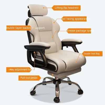 Chaise de jeu ergonomique en cuir en PU inclinable à 135 degrés avec repose-pieds en noir et rose