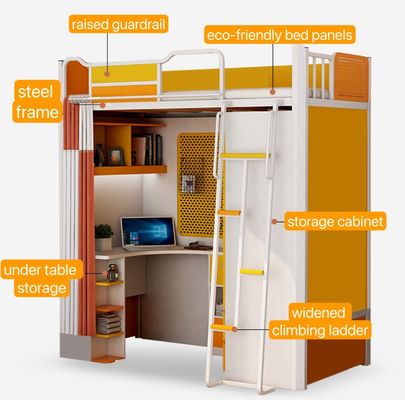 Meubles d'hôtel en métal étudiant simple double lit dortoir en fer avec armoire et bureau