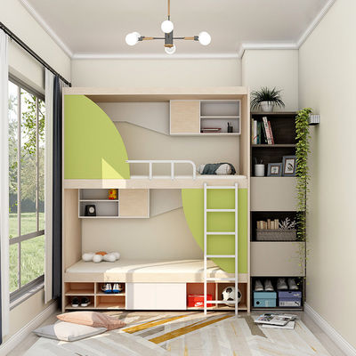 Lit d'hôtel économe en espace, style minimaliste moderne, lit en fer avec grand espace de rangement