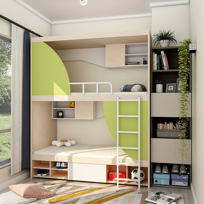 Lit d'hôtel économe en espace, style minimaliste moderne, lit en fer avec grand espace de rangement