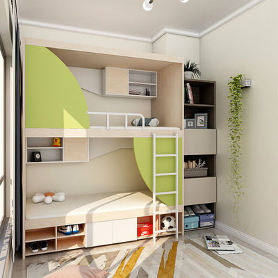 Lit d'hôtel économe en espace, style minimaliste moderne, lit en fer avec grand espace de rangement