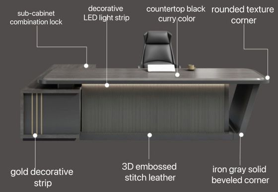 High Tech Black Boss Manager Tableau de bureau et combinaison de chaise pour le client fourni