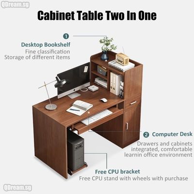 Table d'ordinateur minimaliste avec bibliothèque et tiroir