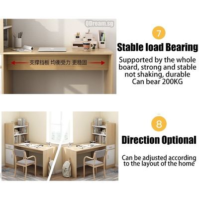 Table d'ordinateur minimaliste avec bibliothèque et tiroir