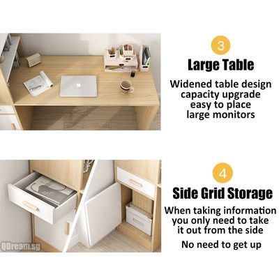 Table d'ordinateur minimaliste avec bibliothèque et tiroir