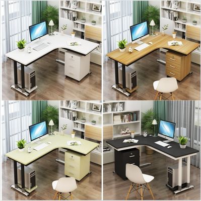 Bureau de bureau en bois en forme de L avec fonction de levage
