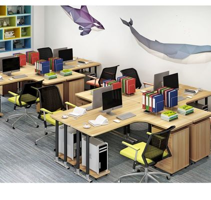 Bureau de bureau en bois en forme de L avec fonction de levage