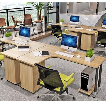 Bureau de bureau en bois en forme de L avec fonction de levage