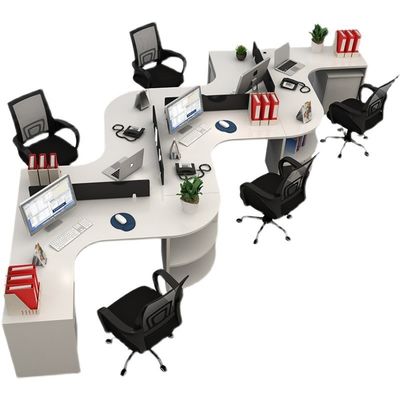 Station de travail moderne pour le personnel en forme de L avec cadre en aluminium et panneau/tissu/acier