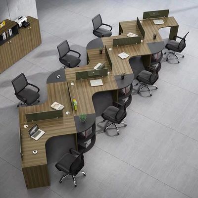 Station de travail moderne pour le personnel en forme de L avec cadre en aluminium et panneau/tissu/acier
