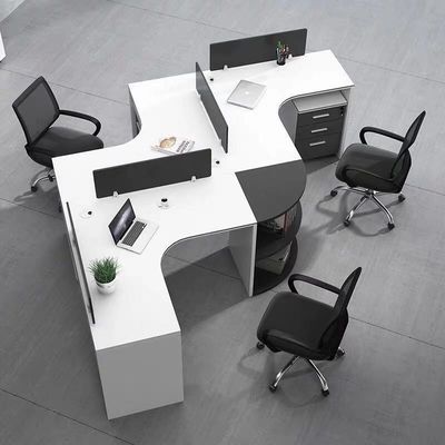 Station de travail moderne pour le personnel en forme de L avec cadre en aluminium et panneau/tissu/acier