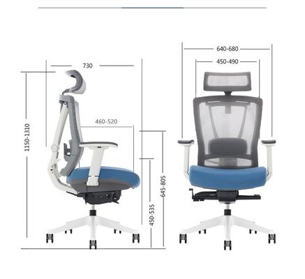Chaise de bureau pivotante moderne bleu et noir pour poste de travail ergonomique